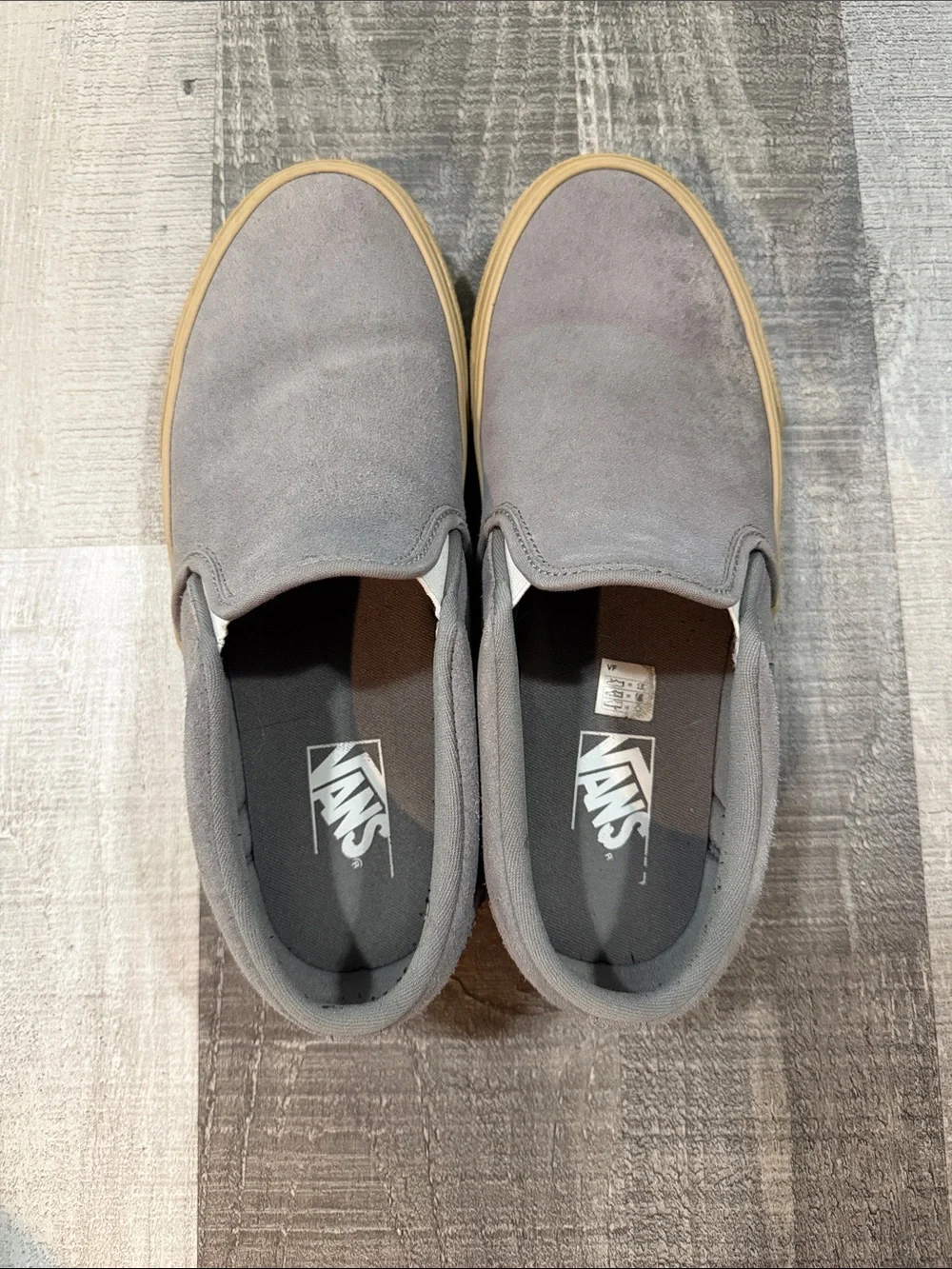 Vans Men's Gray Slip-On Suede Sneakers with Gum Bottoms